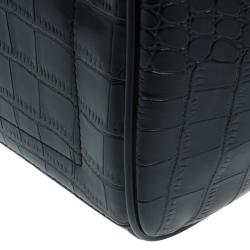 Versace Jeans Black Croc Embossed Leather Bowling Bag