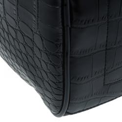 Versace Jeans Black Croc Embossed Leather Bowling Bag
