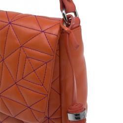 Pre Owned Versace Jeans Orange Leather Tassel Trapuntata Shoulder Bag