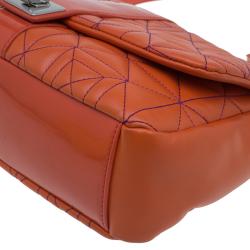 Pre Owned Versace Jeans Orange Leather Tassel Trapuntata Shoulder Bag