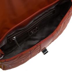 Pre Owned Versace Jeans Orange Leather Tassel Trapuntata Shoulder Bag