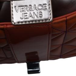 Pre Owned Versace Jeans Orange Leather Tassel Trapuntata Shoulder Bag