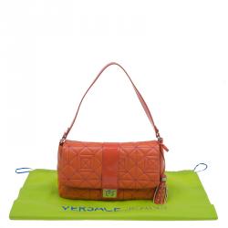 Pre Owned Versace Jeans Orange Leather Tassel Trapuntata Shoulder Bag