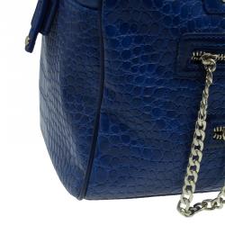Pre Owned Versace Jeans Blue Croc Embossed Leather Bowling Bag