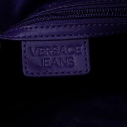 Pre Owned Versace Jeans Blue Croc Embossed Leather Bowling Bag