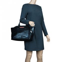 Versace Jeans Black Croc Embossed Leather Tote