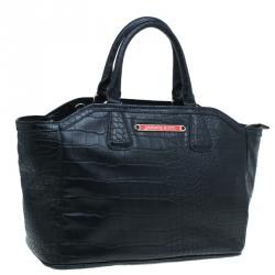Versace Jeans Black Croc Embossed Leather Tote
