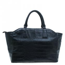 Versace Jeans Black Croc Embossed Leather Tote