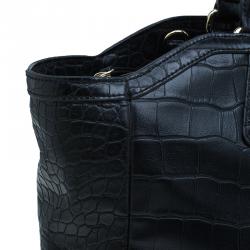 Versace Jeans Black Croc Embossed Leather Tote