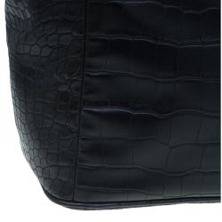 Versace Jeans Black Croc Embossed Leather Tote
