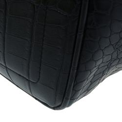 Versace Jeans Black Croc Embossed Leather Tote