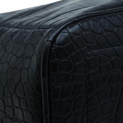Versace Jeans Black Croc Embossed Leather Tote