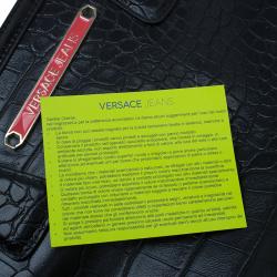 Versace Jeans Black Croc Embossed Leather Tote