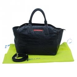 Versace Jeans Black Croc Embossed Leather Tote