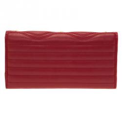 Versace Jeans Red Leather Diamond Stud Fold Over Wallet on Chain Bag