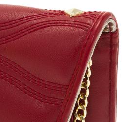 Versace Jeans Red Leather Diamond Stud Fold Over Wallet on Chain Bag