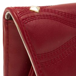 Versace Jeans Red Leather Diamond Stud Fold Over Wallet on Chain Bag