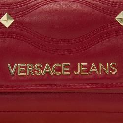 Versace Jeans Red Leather Diamond Stud Fold Over Wallet on Chain Bag