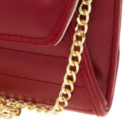 Versace Jeans Red Leather Diamond Stud Fold Over Wallet on Chain Bag