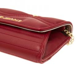 Versace Jeans Red Leather Diamond Stud Fold Over Wallet on Chain Bag