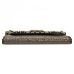 Versace Jeans Metallic Gray Pebbled Leather Embellish Crystal Wallet on Chain Bag