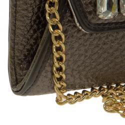 Versace Jeans Metallic Gray Pebbled Leather Embellish Crystal Wallet on Chain Bag