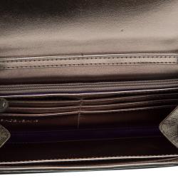Versace Jeans Metallic Gray Pebbled Leather Embellish Crystal Wallet on Chain Bag