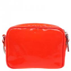 Pre Owned Versace Jeans Orange Patent Leather Small Crossbody Bag