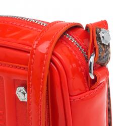 Pre Owned Versace Jeans Orange Patent Leather Small Crossbody Bag