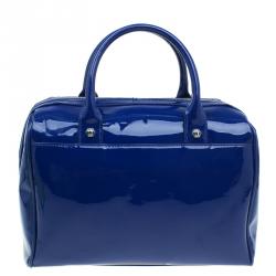 Pre Owned Versace Jeans Blue Patent Leather Large Bowling Bag