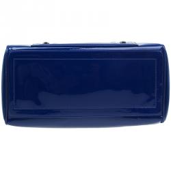 Pre Owned Versace Jeans Blue Patent Leather Large Bowling Bag