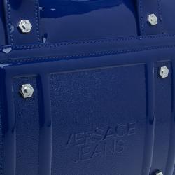 Pre Owned Versace Jeans Blue Patent Leather Large Bowling Bag