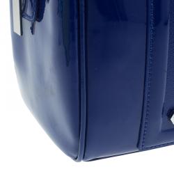 Pre Owned Versace Jeans Blue Patent Leather Large Bowling Bag