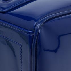 Pre Owned Versace Jeans Blue Patent Leather Large Bowling Bag