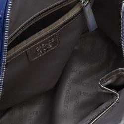 Pre Owned Versace Jeans Blue Patent Leather Large Bowling Bag