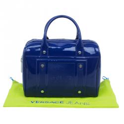 Pre Owned Versace Jeans Blue Patent Leather Large Bowling Bag