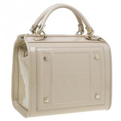 Pre Owned Versace Jeans Beige Patent Leather Medium Box Top Handle Bag