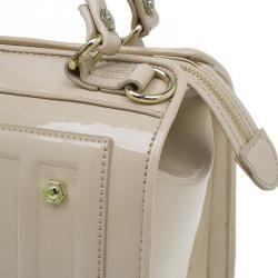 Pre Owned Versace Jeans Beige Patent Leather Medium Box Top Handle Bag
