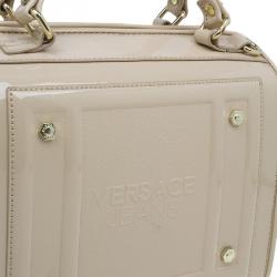 Pre Owned Versace Jeans Beige Patent Leather Medium Box Top Handle Bag