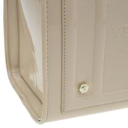 Pre Owned Versace Jeans Beige Patent Leather Medium Box Top Handle Bag