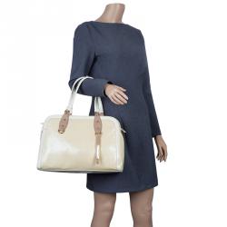 Pre Owned Versace Jeans Beige Embossed Leather Logo Tote