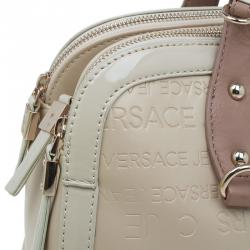 Pre Owned Versace Jeans Beige Embossed Leather Logo Tote