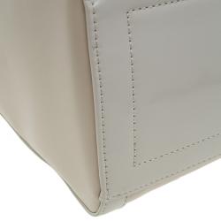 Pre Owned Versace Jeans Beige Embossed Leather Logo Tote