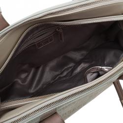 Pre Owned Versace Jeans Beige Embossed Leather Logo Tote