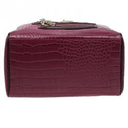 Pre Owned Versace Jeans Burgundy Croc Embossed Leather Bowling Bag