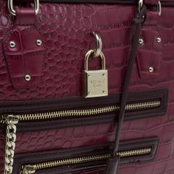 Pre Owned Versace Jeans Burgundy Croc Embossed Leather Bowling Bag