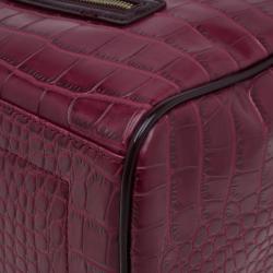 Pre Owned Versace Jeans Burgundy Croc Embossed Leather Bowling Bag