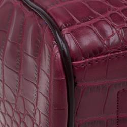 Pre Owned Versace Jeans Burgundy Croc Embossed Leather Bowling Bag