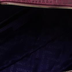 Pre Owned Versace Jeans Burgundy Croc Embossed Leather Bowling Bag