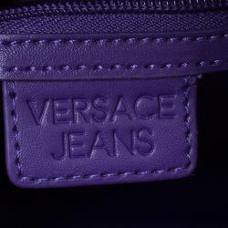 Pre Owned Versace Jeans Burgundy Croc Embossed Leather Bowling Bag